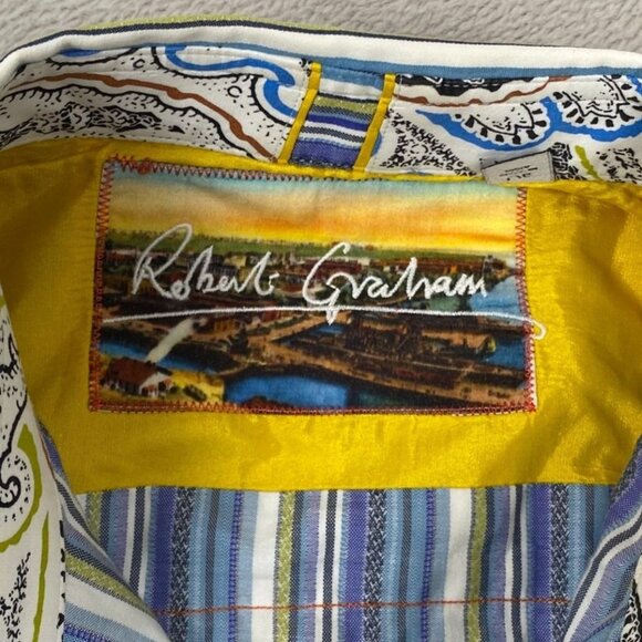 Robert Graham Mens Shirt Large Striped Button-Down With Paisley Cuff Detail - Picture 6 of 9